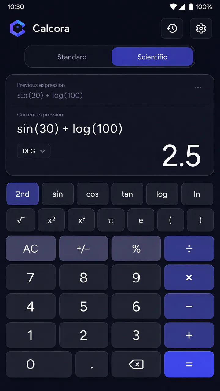 Calcora Android interface