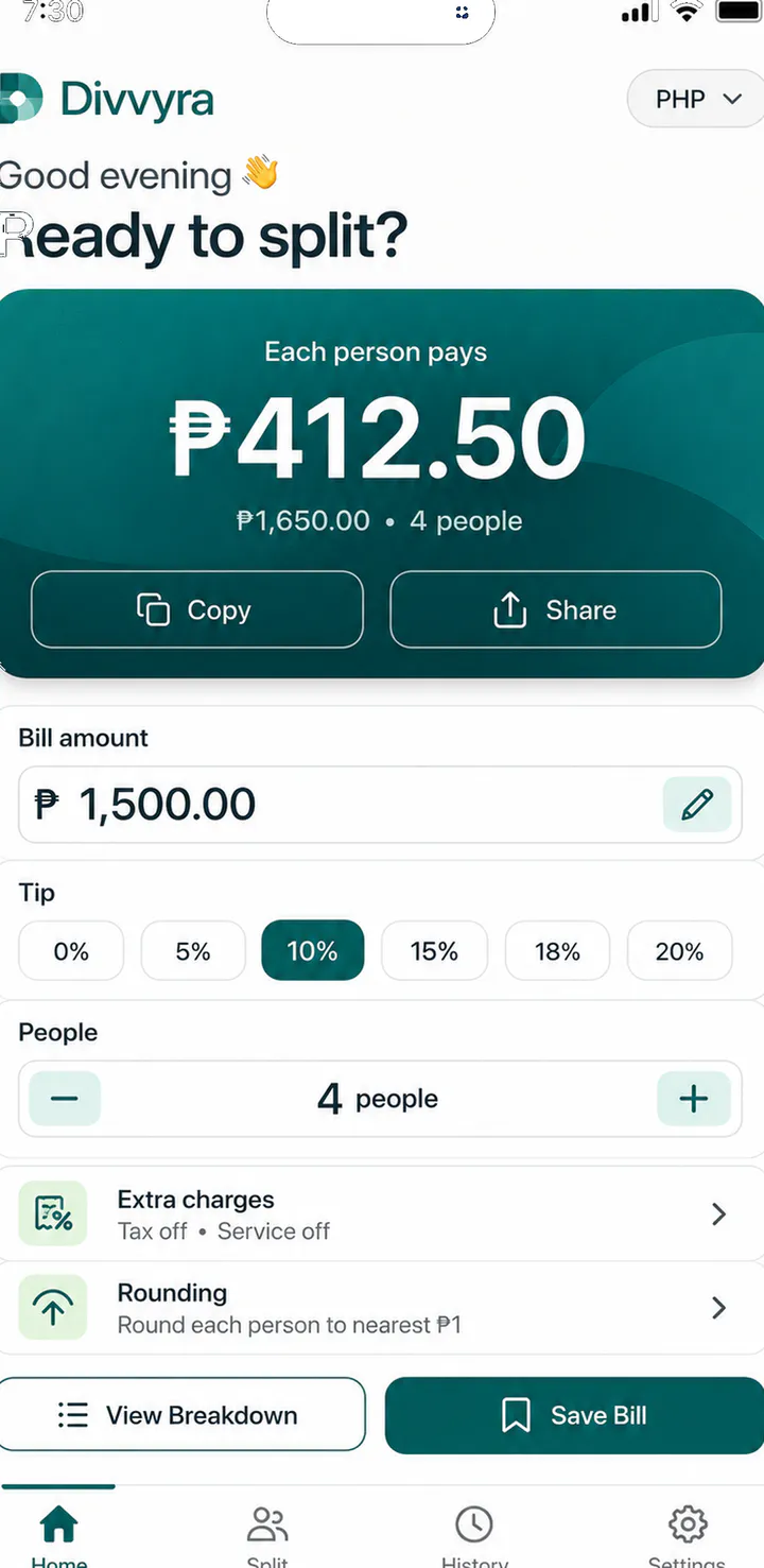 Divvyra Android interface