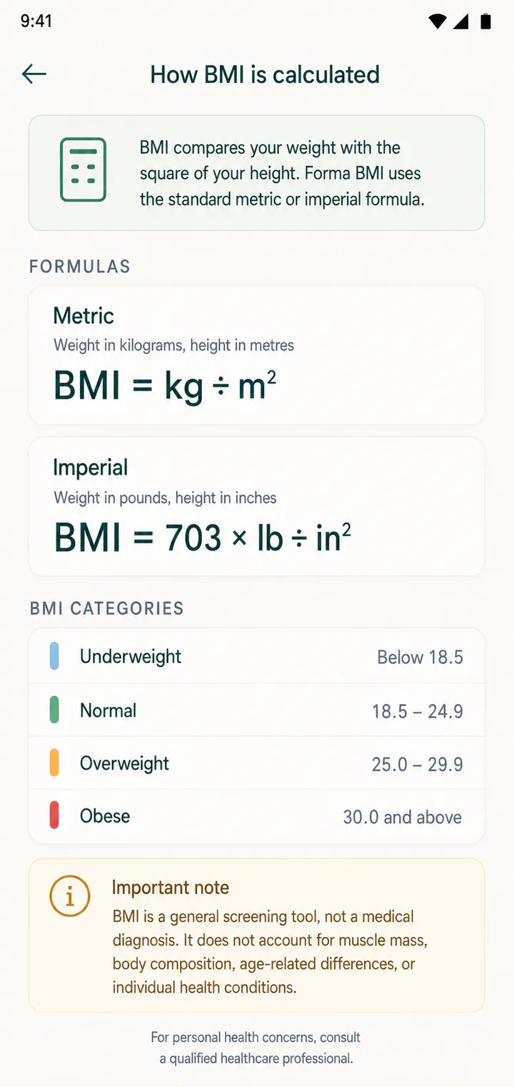 Forma BMI Android interface