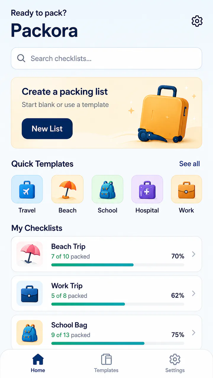 Packora Android interface