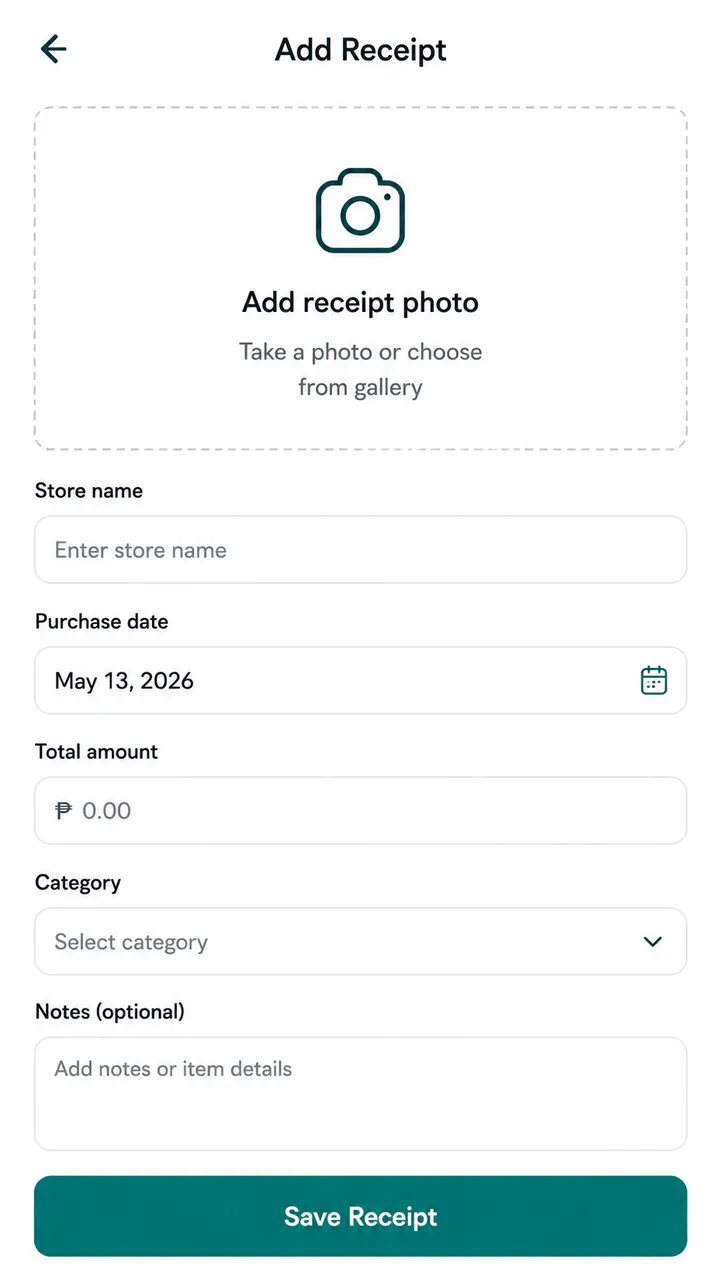 Receipty Android interface