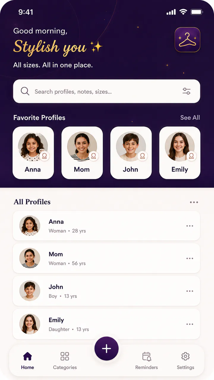 SizeNook Android interface