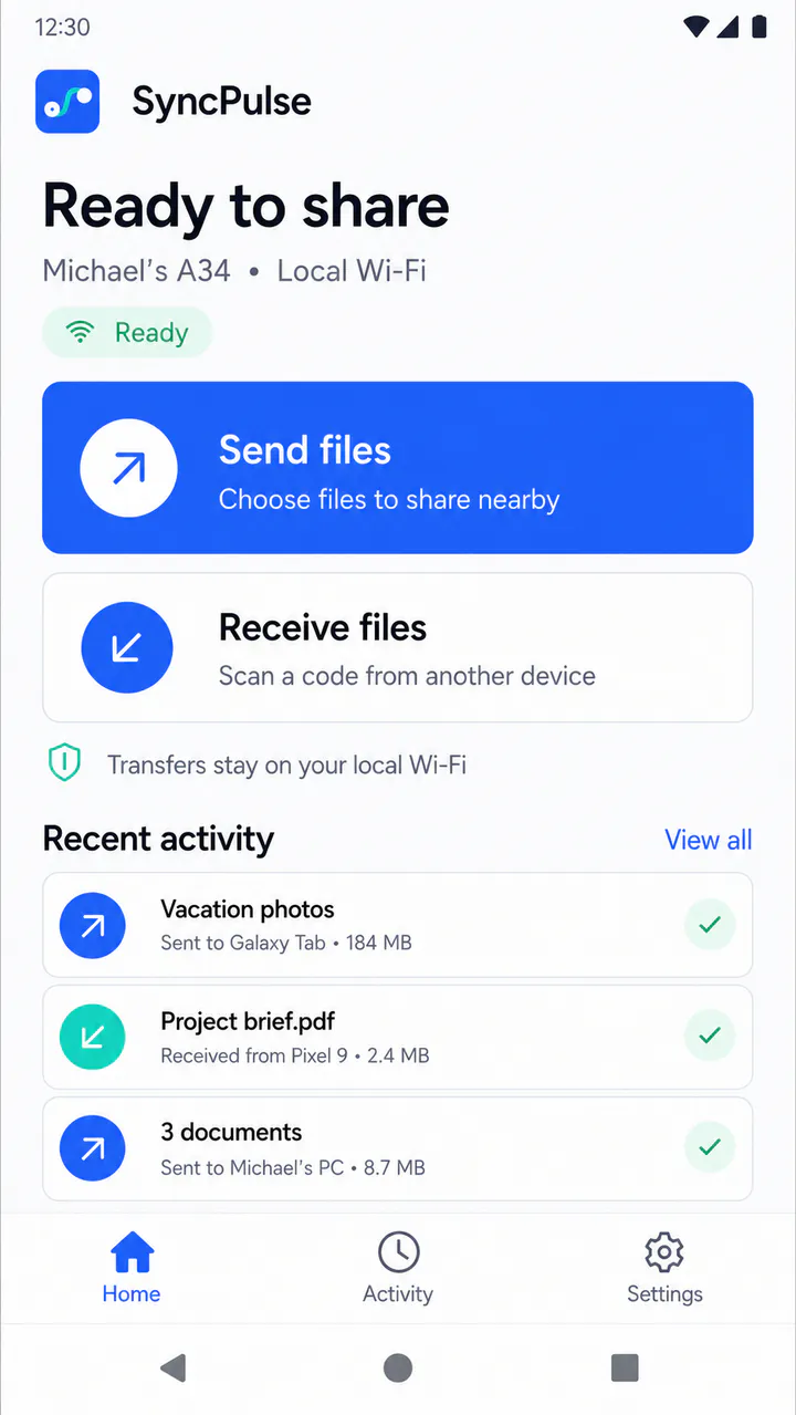 SyncPulse Android interface 1