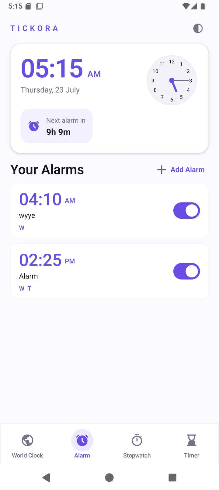 Tickora Android interface
