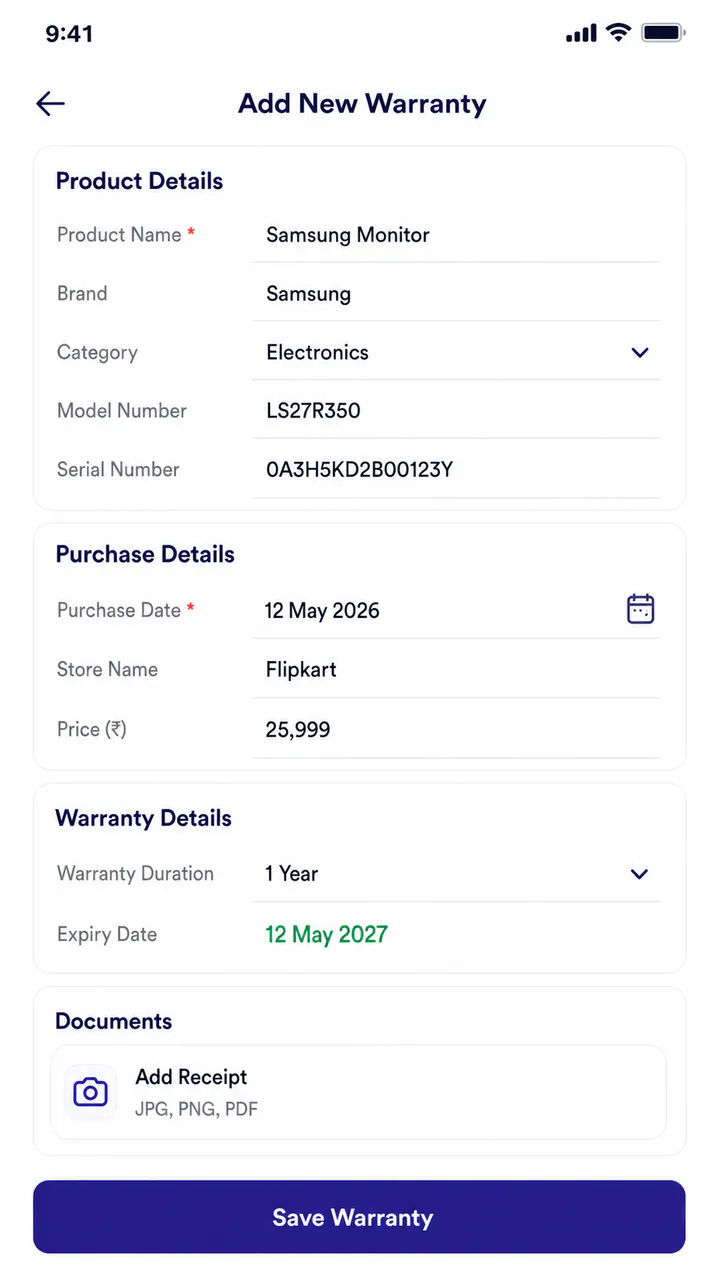 Warrinova Android interface
